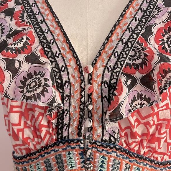 Anthropologie Women’s Flutter Printed Mini Dress Boho Summer Size 16 - Picture 7 of 12